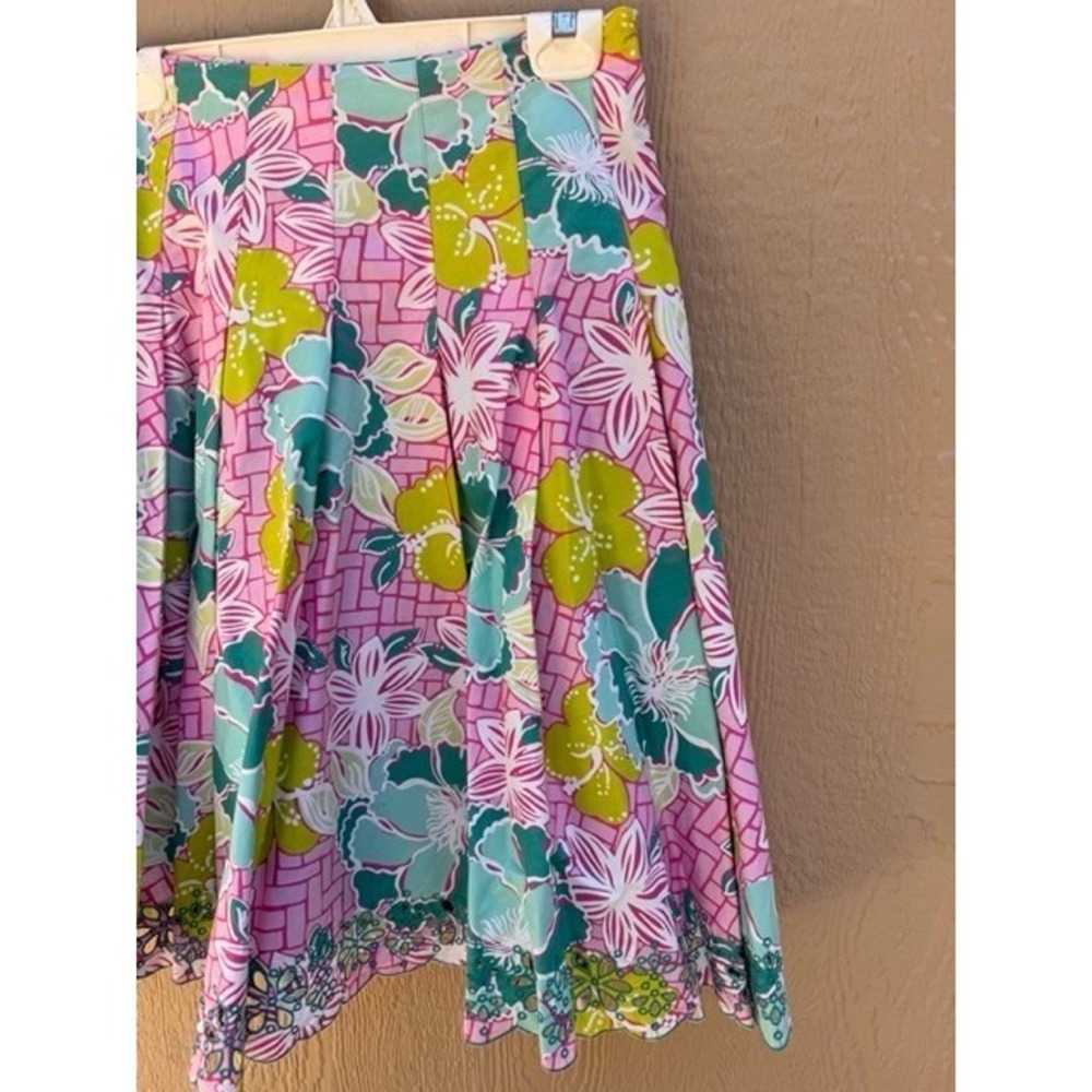 Lilly Pulitzer Womens Pink Floral Pleated Skirt Size 4 Eyelet Cottage Tropical - Picture 4 of 10
